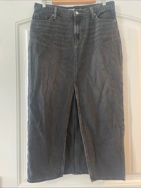 Old Navy Women's Black Straight-Leg Jeans Skirt with Front Slit